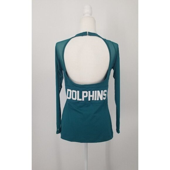 NFL MIAMI DOLPHINS WOMENS TOP LONG SLEEVE BACKLESS SPORTY SEXY CHIC TEAL SIZE L - Picture 7 of 7